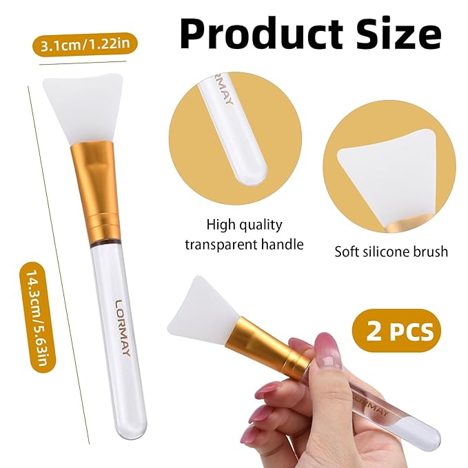 LORMAY Jelly Brush | 2 Pcs Silicone Face Mask Brushes | Mask Application Tool for Even Coverage | Skincare Enhancer | Durable Silicone | Easy to Clean | All Skin Types (Tapered brush head)