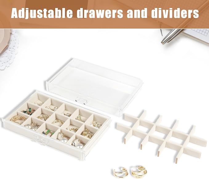 GUOER 5 Drawers Clear Jewelry Box for Women and Girls, Acrylic Earring Holder Organizer Ring Holder Display Storage, Warm White