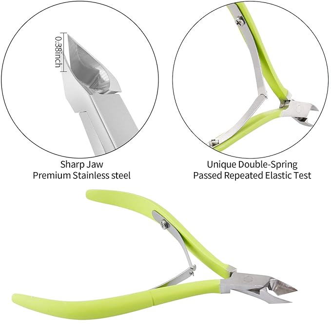 YINYIN Professional Cuticle Trimmer with Pusher and Cutter - Stainless Steel Cuticle Clippers for Fingernails and Toenails (Green)
