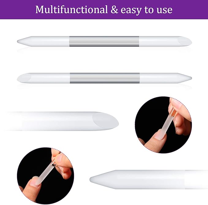 Mudder 6 Pack Crystal Glass Fingernail File with Case for Natural Nail and Cuticle Pusher Dual Ended Manicure Stick Set Nail Care Large Small Portable Tool Gift for Women Pastel Green Violet(Purple)