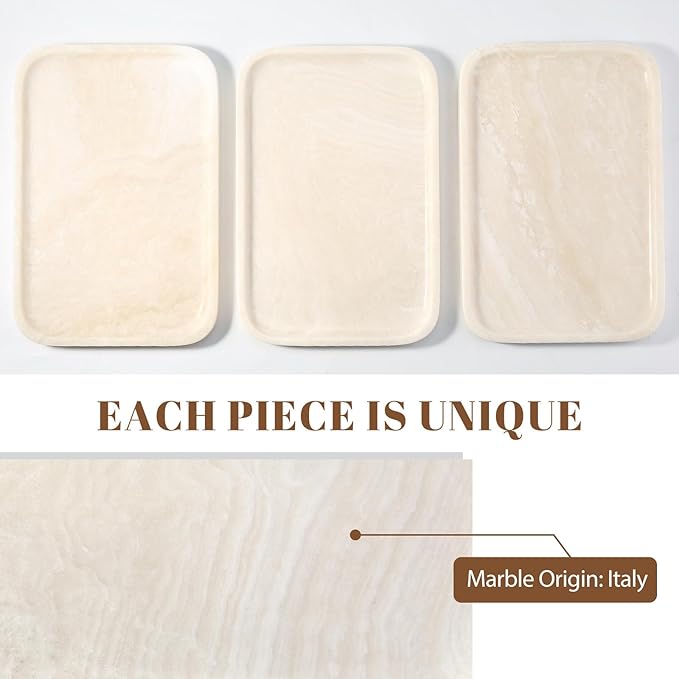 Koville Marble Tray, 12"x8" Marble Vanity Tray for Countertop Bathroom Kitchen Dresser, Decorative Catchall Trays for Perfume Jewelry, Rectangular Stone Serving Tray(Navona)