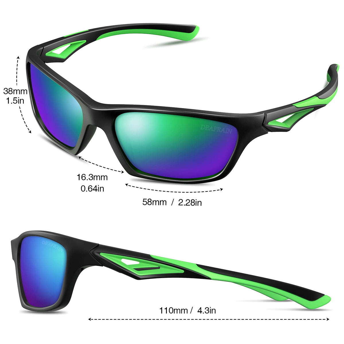 DEAFRAIN Kids Sunglasses for Boys Girls Polarized Child Toddler Sport Baseball Softball Cycling Green Sun Glasses age 3 4 5 6 7