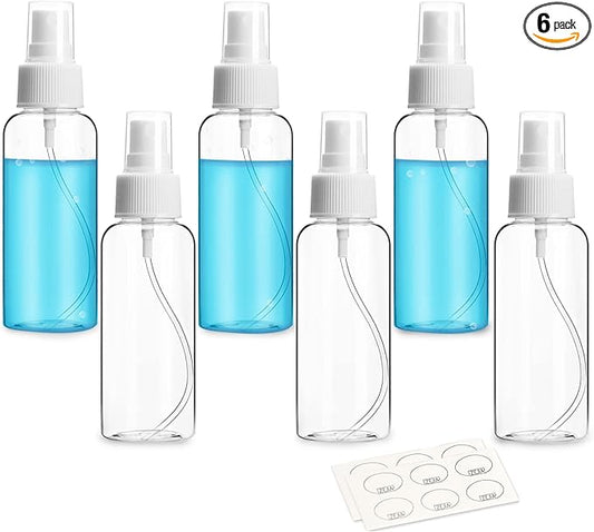 6 Pack Small Spray Bottle, 2.7oz/80ml Travel Spray Bottle, Empty Fine Mist Spray Bottles, Refillable Mini Spray Bottles with Labels