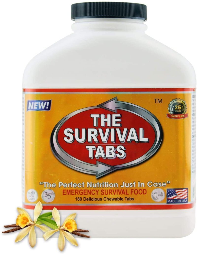 Survival Tabs 15 Day 180 Tabs Emergency Food Survival Food Meal Replacement MREs Gluten Free and Non-GMO 25 Years Shelf Life Long Term Food Storage - Vanilla Flavor