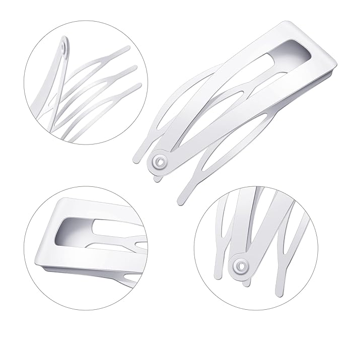 Chinco 24 Pcs Double Grip Hair Clips Metal Snap Clips Women Barrettes for Hair Making, Salon Supplies(White,2 Inch)