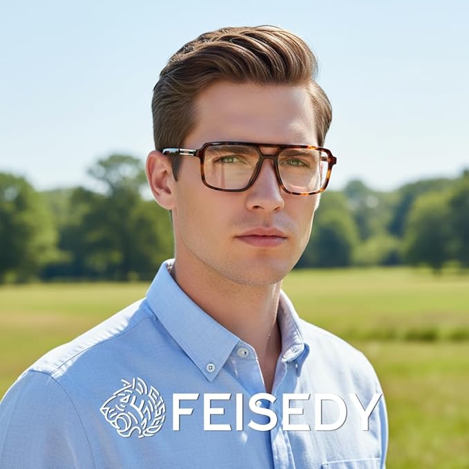 FEISEDY Retro Aviator Blue Light Glasses for Men Women Square Frame Computer Reading/TV/Phones Glasses B0209