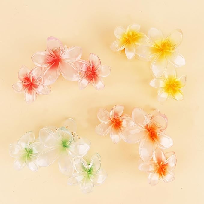 Ondder 4 Pcs Big Flower Hair Clips for Women - Large Matte Claw Clips for Thick Hair, Non-Slip Strong Hold Jaw Clips - Hair Accessories for Women and Girls