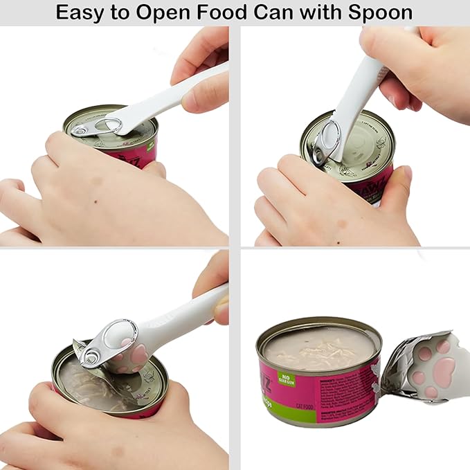 Cat Food Can Covers Lids & White Spoon, Pink/Grey/Green Lids, Can Covers for Dog/Cat Food Cans, Fit 3 Standard Size Pet Food Cans, Spoon with Opener Paw & Mini Spatula