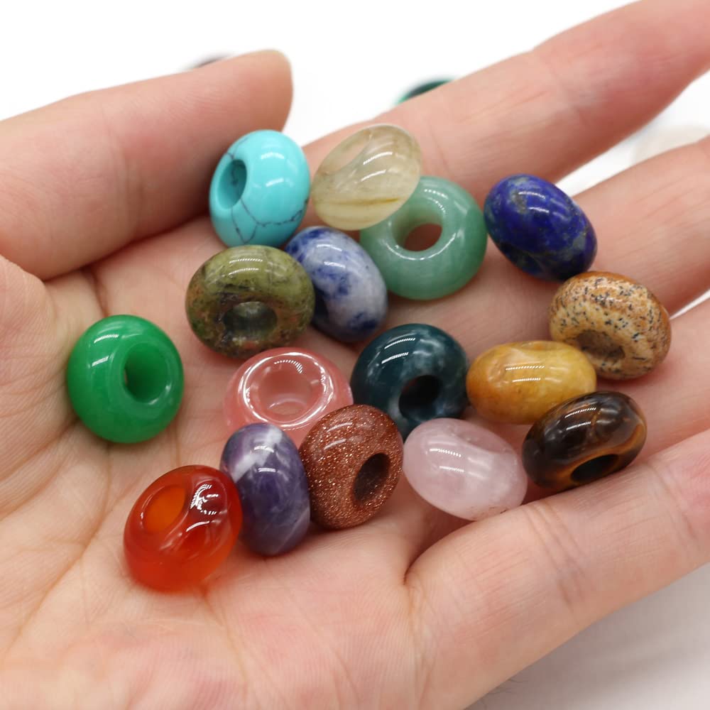 30pcs Natural Semi-Precious Stone Large Hole Loose Beads Abacus Shape Fashionable Opal Amethyst Unakite Rose Quartz Charm Beads for Making Necklace Bracelet