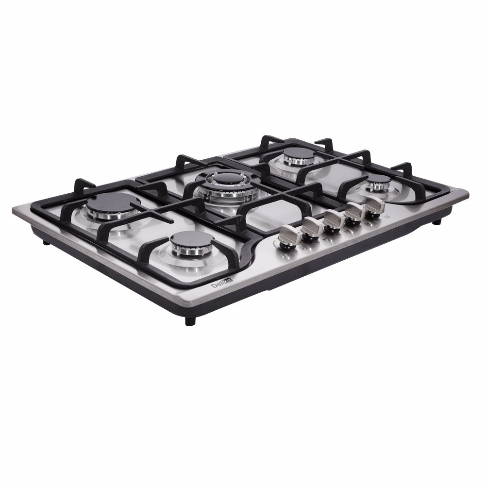 Deli-kit 30 Inch Gas Cooktop - Dual Fuel Sealed 5 Burners Drop-In Stainless Steel Hob DK257-A01