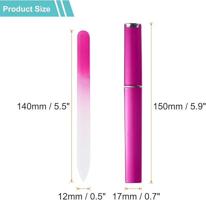 HARFINGTON Glass Nail File Kit 280 Grit Double Sided Professional Manicure Crystal Fingernail Files with Case for Natural Nail Art Shine Polishing Buffer, Pink