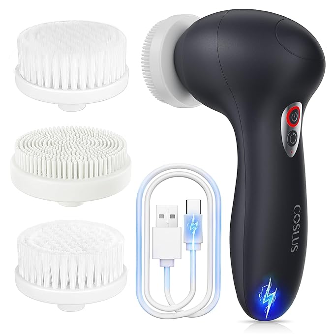 COSLUS FBX04 Facial Cleansing Brush Face Scrubber: 3 in 1 Bi-Directional Electric Spin Brush for Removing Blackhead, Exfoliating, Massaging - Rechargeable Waterproof, 3 Adjustable Speeds for Men Women