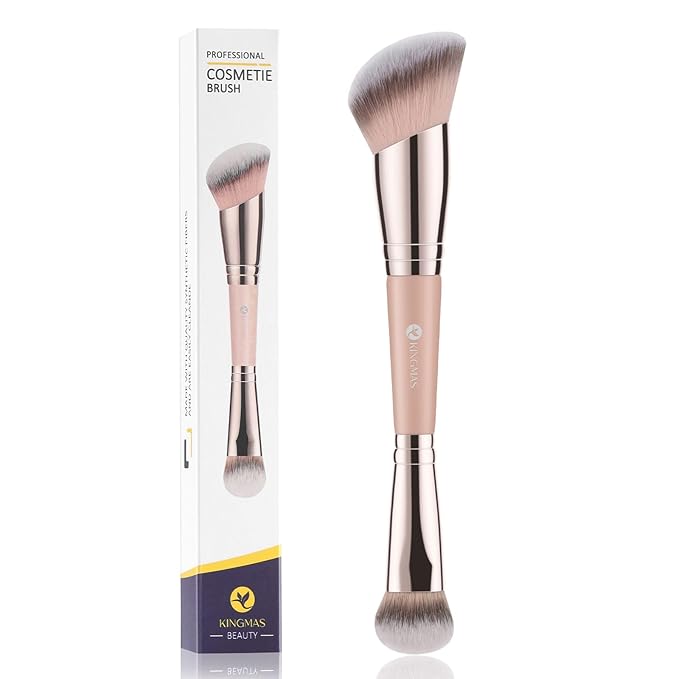 KINGMAS Foundation Brush, Dual-Ended Angled Makeup Brush for Foundation and Contour Blending Liquid Powder, Concealer Cream Cosmetics Blush, Cruelty Free Vegan (Pink)