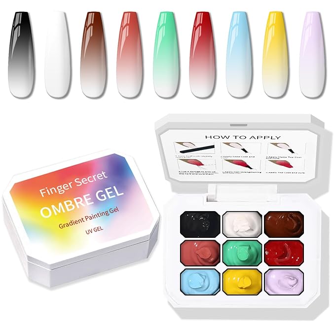 Sponge Pat Paint Nail Gel, 9 Colors Ombre Nails Gradient Gel Nail Blush Blooming Aura Nails Drawing Stripper Floral Painting Nail Art, No Wipe, UV/LED Curing (9 Colors C)