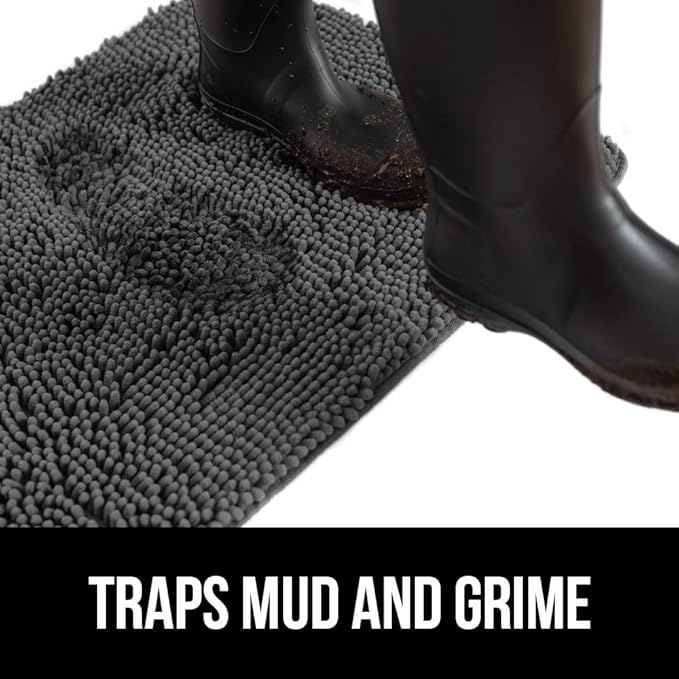 GORILLA GRIP SoakSTOPPER Dog Door Mat, 36x24 Machine Washable Rug Absorbent Doormat Captures Moisture Mud Dirt, Quick Dry Soft Chenille Entryway Rugs Indoor Entrance Mats for Dog Paws, Charcoal