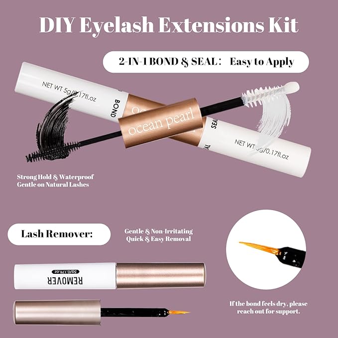 Ocean Pearl Lash Clusters 10-20mm 200D 300PCS Lashes DIY Lash Clusters Kit Individual Lashes Cluster Eyelash Extensions Natural Eyelashes DIY Eyelash Extension Kit with Bond+Seal+Remover+Tweezer-200D