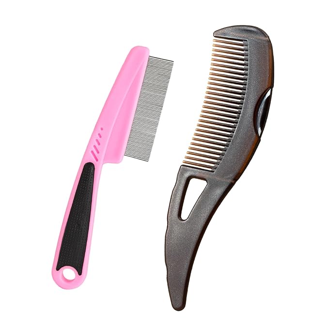 Dandruff Comb Wide Tooth, Stainless Steel Fine Tooth Lice/Psoriasis Scalp Detox Comb for Women, Men & Kids, Professional Portable Sweep/Massage/Clean Shower Brush Tool for Hair Care/Growth (Pink)