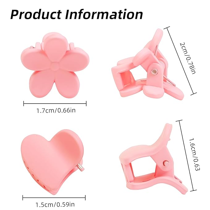 100Pcs Colorful Mini Flower Hair Clips Set, TEBIEKOY Small Hair Clips Mini Heart Hair Claw Clip Cute Jaw Clips Hair Pins Hair Barrettes Tiny Flower Hair Accessories for Women