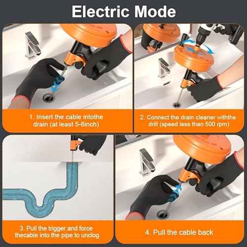 ¡¼2025 ????????????????¡½Drain Snake, 50-FT Plumbing Snake Drain Auger Hair Clog Remover, Flexible Plumbing Snake Use Manually or Powered for Kitchen,Bathrom and Shower Sink Gloves