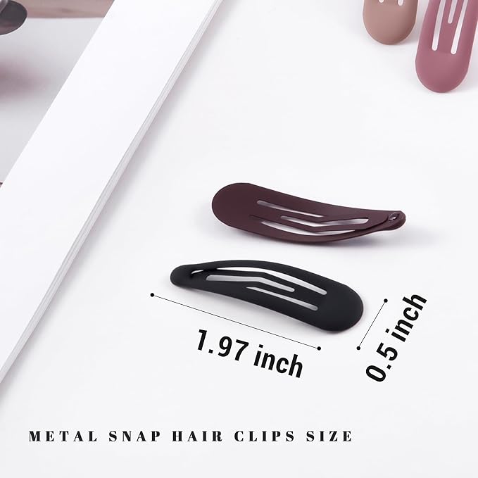 Small Hair Barrettes For Women No Slip Metal Snap Clips For Thin And Fine Hair,Matte Black Red White,20 PCS,1.97 x 0.5 Inch.