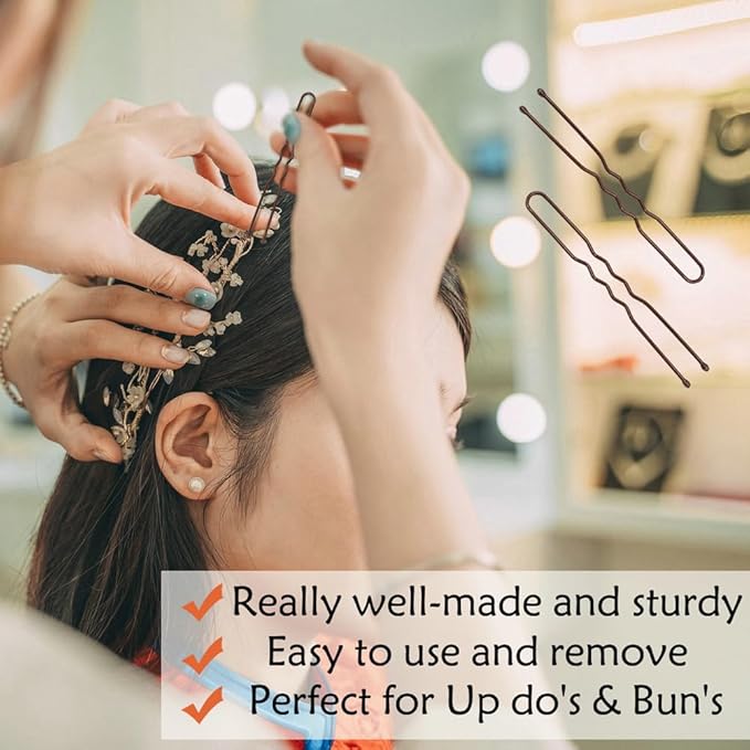 330 Count U Shaped Hair Pins Brown, YINGFENG 2.4inch Brown Bun Pins Bun Hair Pins for Women Girls with Storage Box, Hair Accessories for All Women Hair Types