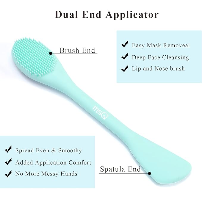 MSQ Silicone Face Mask Brush, Soft Facial Cleansing Scrubber, 2 Pack Double-End Facial Mask Brush for Mud, Clay, Charcoal Mixed Mask, DIY, Skincare Applicator Tools (Pink)