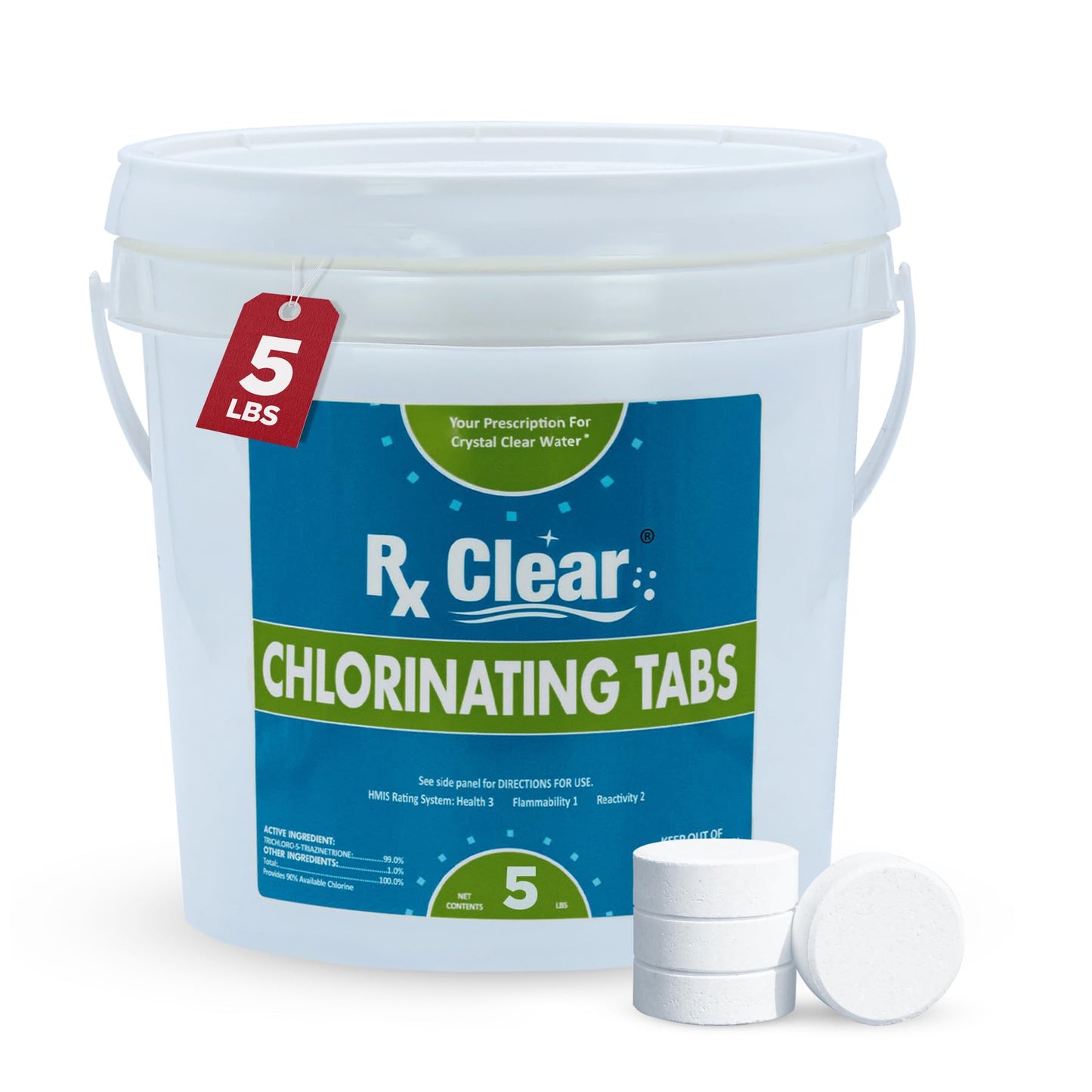 Rx Clear 3" Inch Chlorine Tabs | 5 Pounds | Individual Stabilized Chlorinating Tablets for Sanitizing Swimming Pools | Long Lasting, Slow Dissolving, and UV Protected