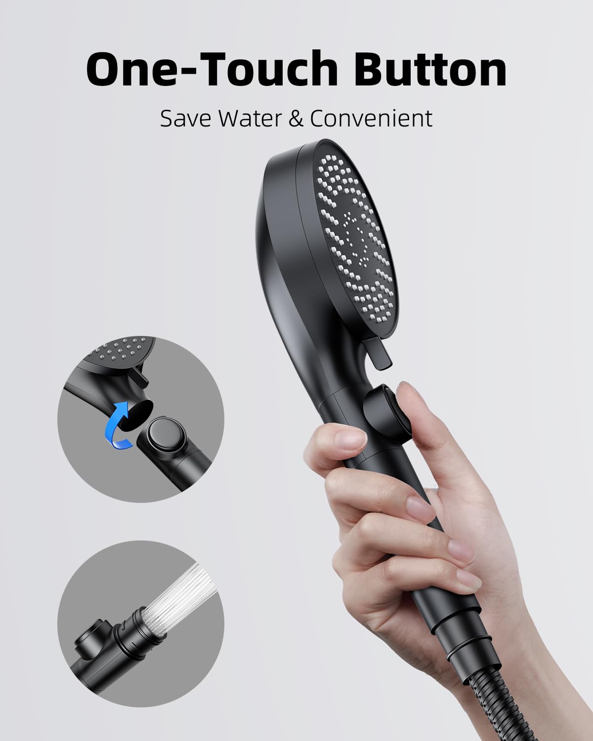 RV Shower Head with Stainless Steel Hose, 5 Mode High Pressure Shower Head with Handheld On Off Switch, Camper Shower Head Replacement for RV, Travel Trailer, Motorhome, RV Accessories Part, Black