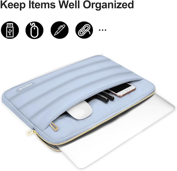 MOSISO Laptop Case 14 inch, 14 inch Puffy Laptop Sleeve Compatible with HP Lenovo Dell ASUS Acer, HP Stream, Dell Latitude, Lenovo IdeaPad, Polyester Horizontal Bag with Small Case, Baby Blue
