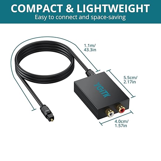 YGiTK 192kHz DAC Digital to Analog Audio Converter with Digital Audio Optical Cable,SPDIF Toslink Optical to RCA Converter for HDTV, DVD, Blu-Ray Players and Game Consoles