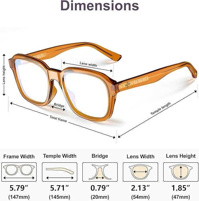 VISOONE Oversized Square Blue Light Blocking Glasses Fashion Computer Eyewear for Women and Men BENNETT