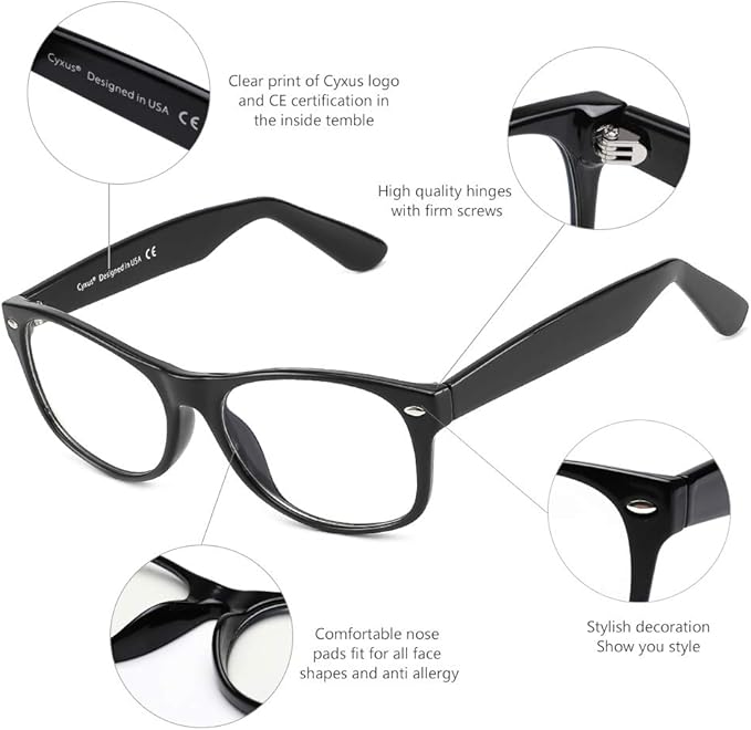 Cyxus Semi Rim Blue Light Glasses for Men Women TR90 Metal Frame UV Blocking Computer Glasses Clear Lens Square Eyewear