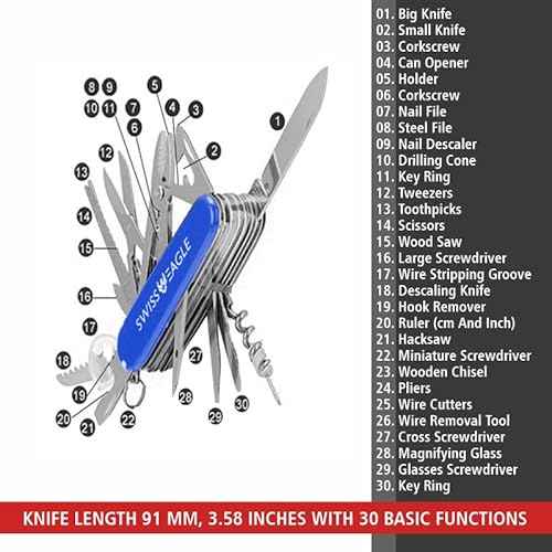 Swiss Eagle Premium Quality Knife Classic Multi Tool Pocket Knife for Men - 30 Tools in your Pocket - navaja suiza