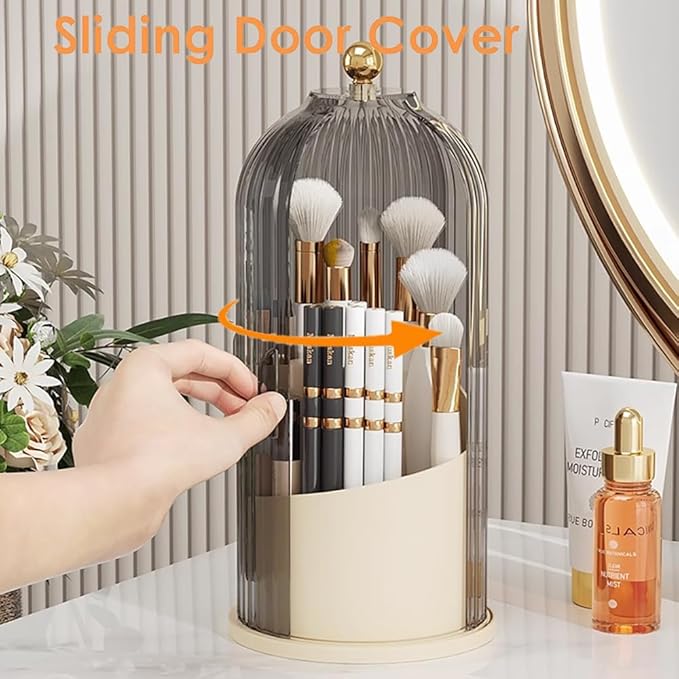 Toothbrush storage rack 360 Rotating Beauty Brushes Storage, Makeup Brush Holder with Lid, Waterproof Dustproof Bathroom toothbrush storage box (Transparent)