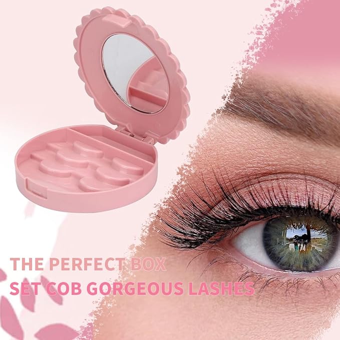 2 PCS Cosmetic Case with Mirror Eyelash Case Makeup Storage Box Travel Cosmetic Bag Pink Place Eyelashes