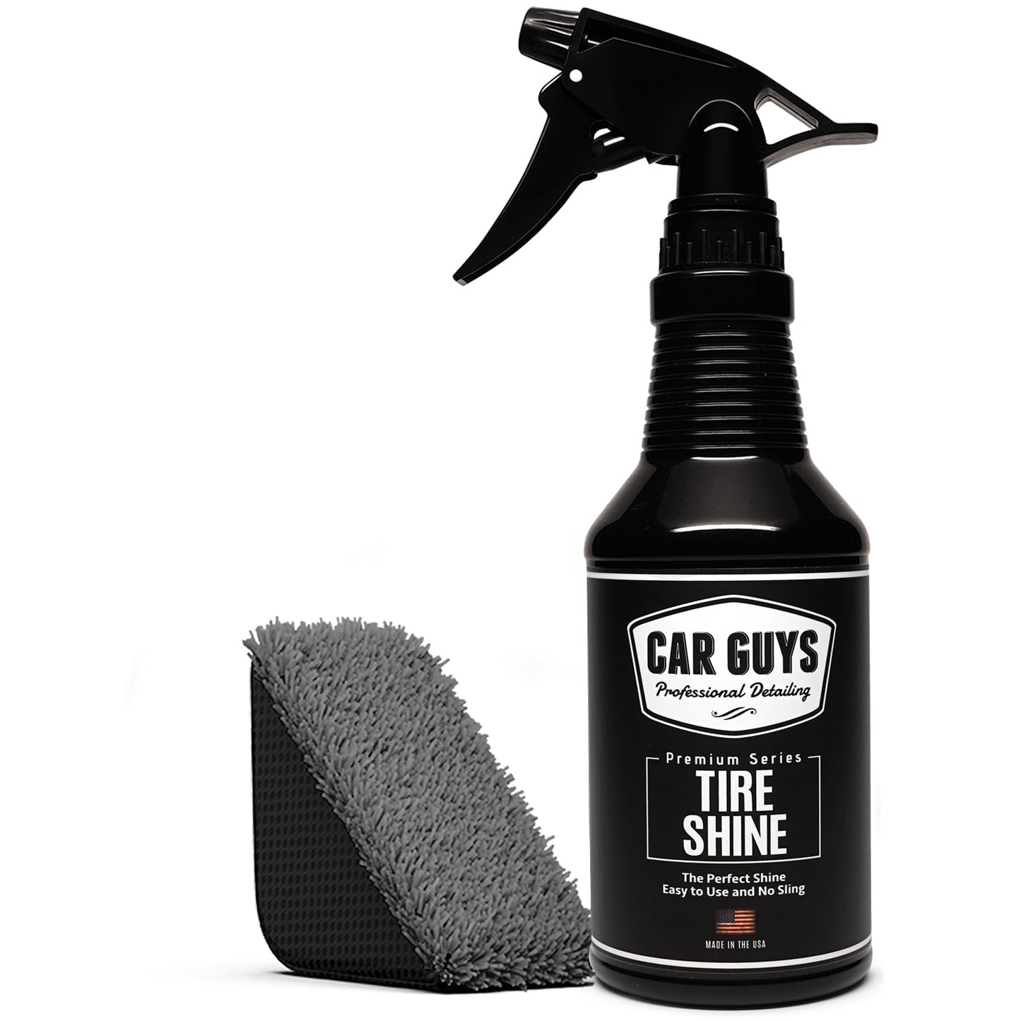 CAR GUYS Tire Shine Spray - The Perfect Deep Black Shine - Long Lasting Car Tire Dressing - No Sling & Dry to Touch - 18 Oz Kit with Applicator