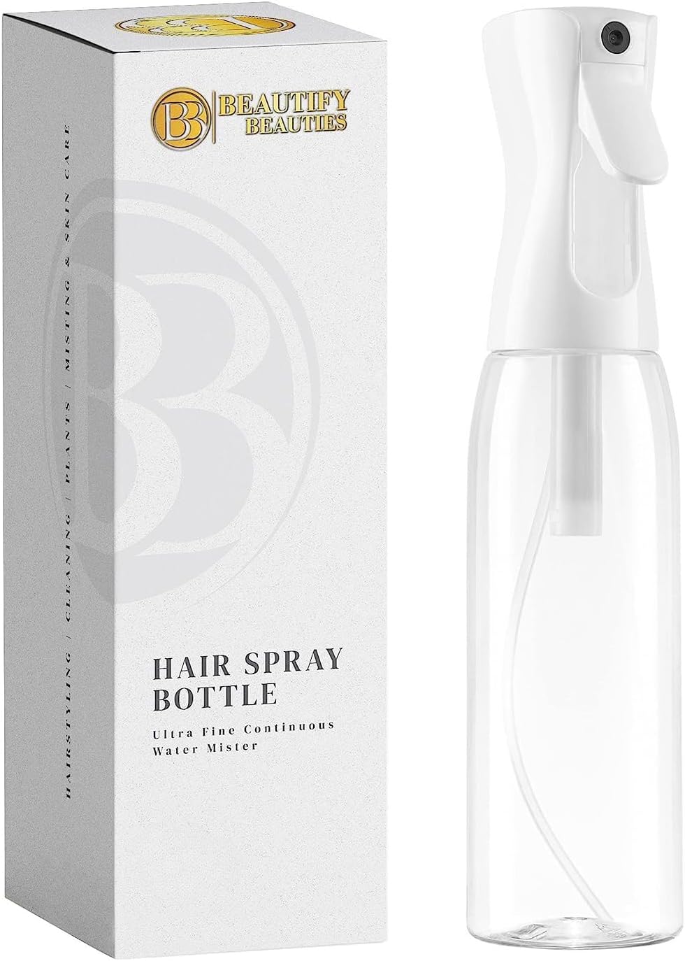 BeautifyBeauties Spray Bottle For Hair – Continuous Mister Spray Bottle for Hairstyling, Cleaning, Plants, Pets, Barbers, Salons, Essential Oil Scents (Clear, 16.9oz/500ml) 11" H x 2.6" L
