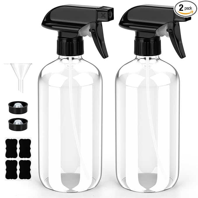 Bontip Glass Spray Bottle, Glass Spray Bottle Set & Accessories Refillable for Plants Window Cleaners Aromatherapy Facial Hydration Watering Flowers Hair Care (2 Pack/8 oz) (Transparent)