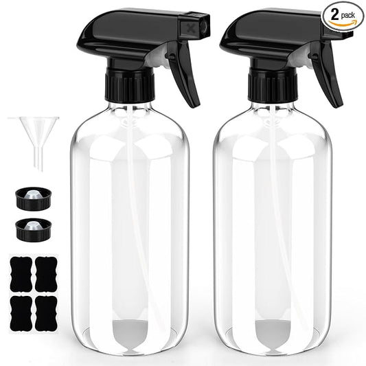 Bontip Glass Spray Bottle, Glass Spray Bottle Set & Accessories Refillable for Plants Window Cleaners Aromatherapy Facial Hydration Watering Flowers Hair Care (2 Pack/8 oz) (Transparent)