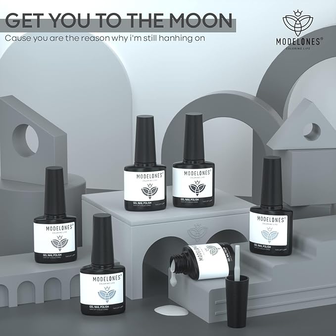 modelones Grey Gel Nail Polish Set 6 Colors, Winter Gray Tone Dark Cloud Stone Seal Iron Fossil Shades Collection Soak Off LED Nail Art Gel Kit Soak Off Manicure Salon DIY Home Gift