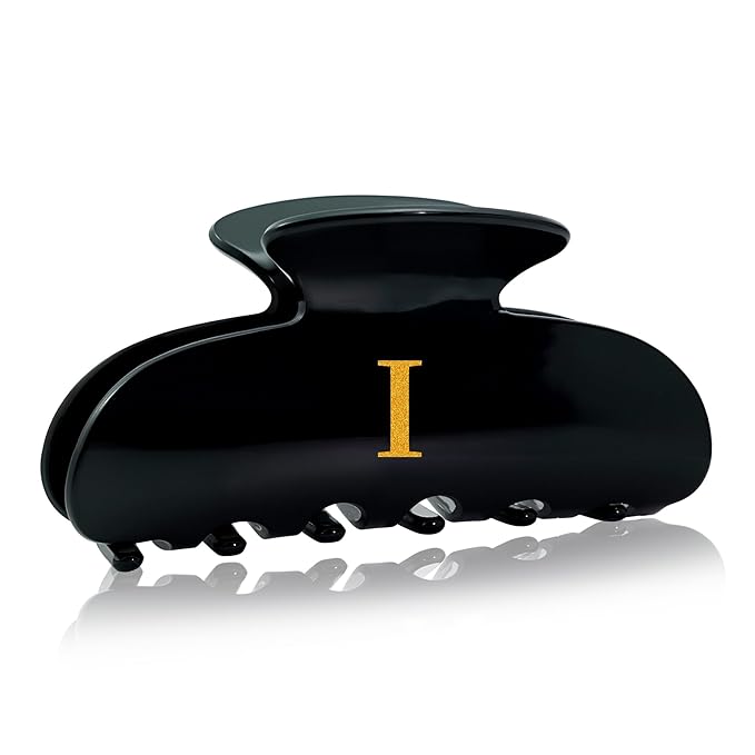 Acrylic Letter Hair Clips for Women - Black Monogram Hair Claw Alphabet Large Hair Clip, Fashion Glitter Claw Clips Elegant And Durable Hair Accessory, Letter I