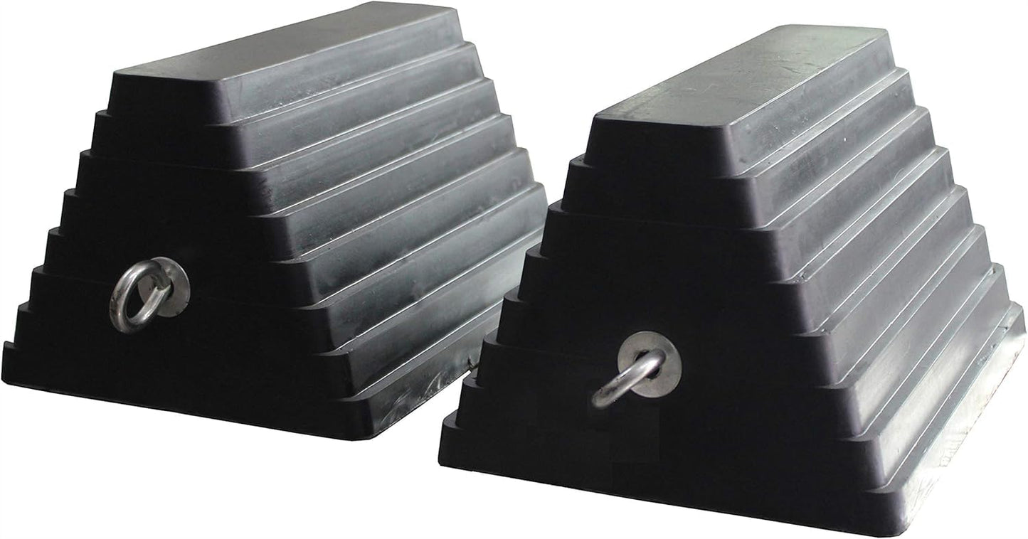 MaxxHaul Rubber Wheel Chock 2 Pack, Large 10" x 8" x 6" Heavy Duty Tire Stop with Non Slip All Weather Grip, Oil Resistant Rubber Block with Steel Eyebolt for Vehicle and Trailer Safety (80681)