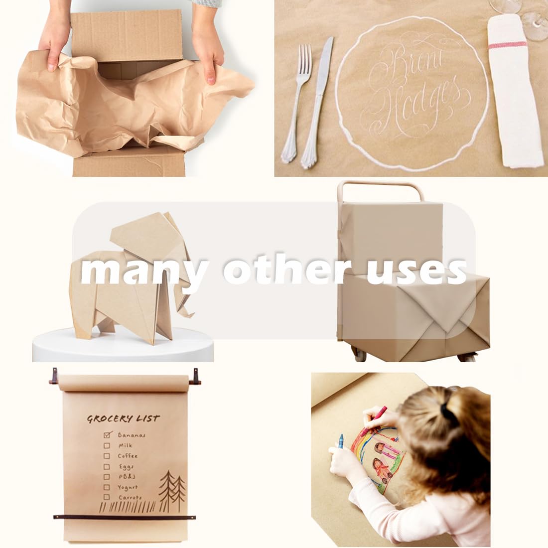 SMART&CASUAL 36" x 2,520" (210') Brown Kraft Craft Paper Roll for Gift Wrapping Bulletin Board Bouquet Flower Kids Art Packing Parcel Table Covering 70GSM 50LB (Brown, 36" x 210')