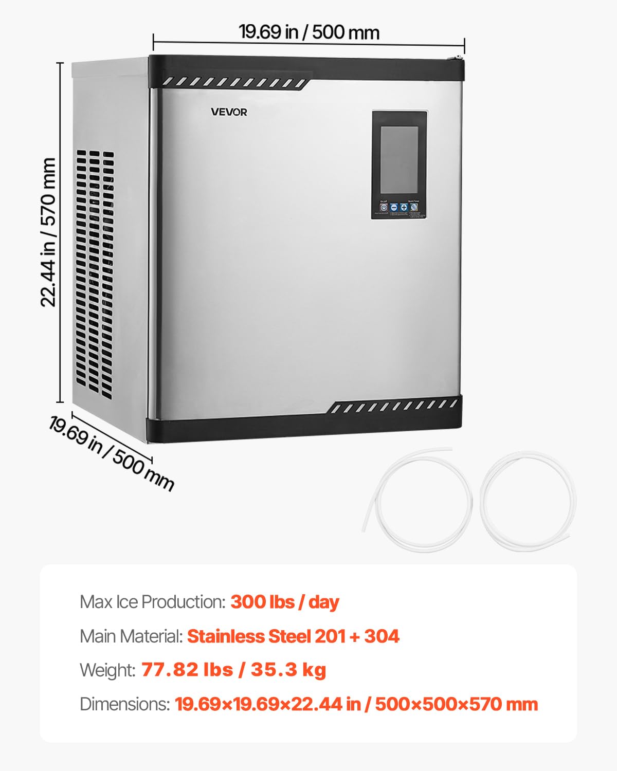 VEVOR Commercial Ice Maker Machine - Head, 300 Lbs/Day Stainless Steel Ice Machine with Scheduled Ice-Making, Self-Cleaning, Adjustable Thickness, Ideal for Restaurant Bar Cafe Hotel - Head Only