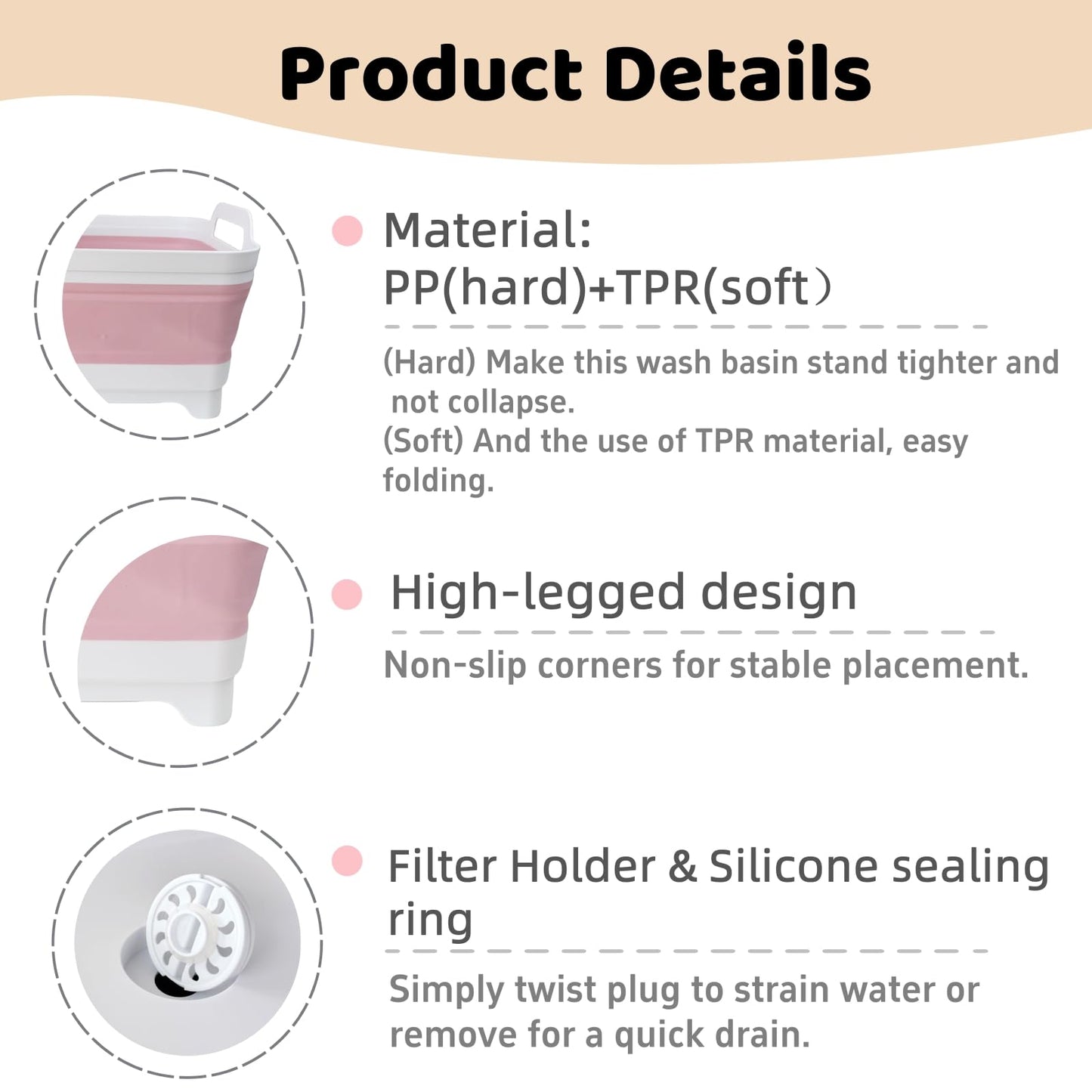 GIMWA Collapsible Wash Basin for Baby Bottles - 2.4 Gallons Portable Wash Bin for RV Camping Sink, Space-Saving Dish Tub (Pink)