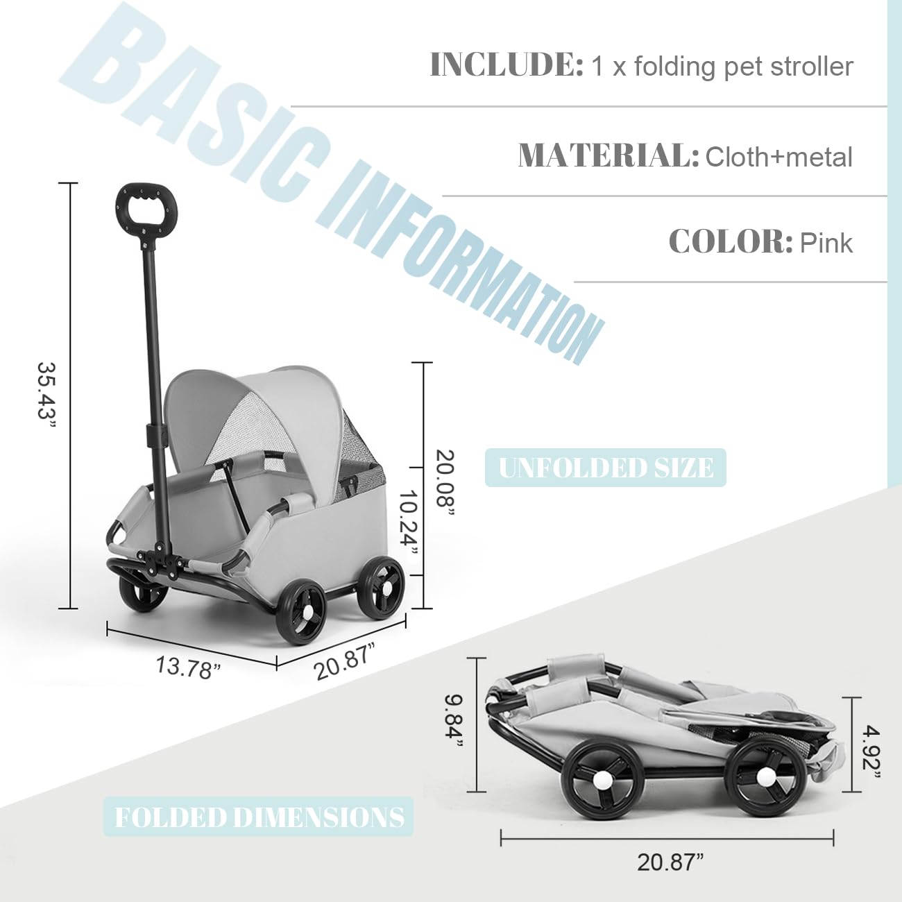 La La Pet 4-Wheel Dog Stroller with Sunshade Cover Collapsible Mesh Canopy Portable Pet Carrier for Outdoor Travel Shopping Walking Suitable for Small Dogs and Cats Gray