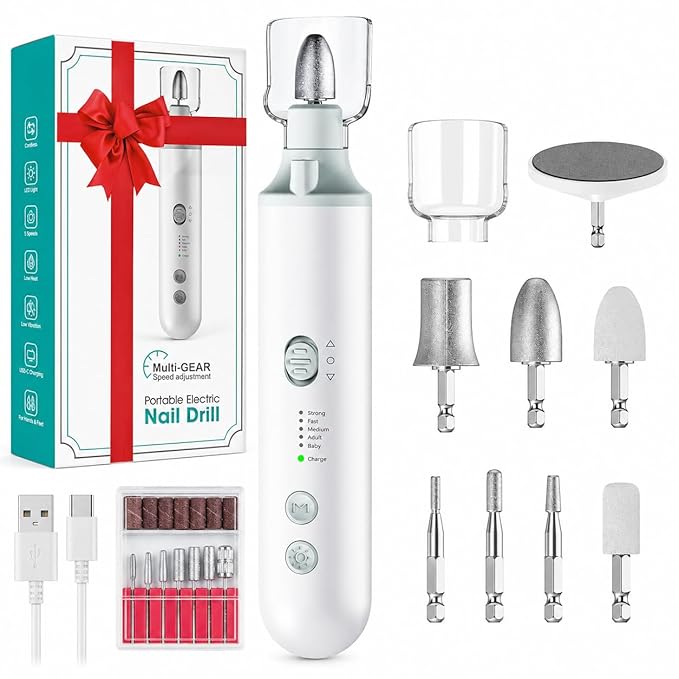 Professional Manicure Pedicure Kit, Electric Nail File Set,5 Speeds Hand Foot Care Tool for Nail Grind Trim Polish, Wider Grinder for Thick Nails, for Men Women Seniors