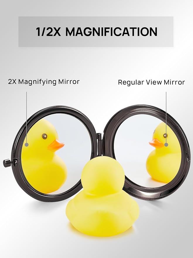 Compact Mirror Bulk, Pack of 6 Double-Sided 1X/2X Magnifying Metal Makeup Mirrors(Round, Onyx Black)