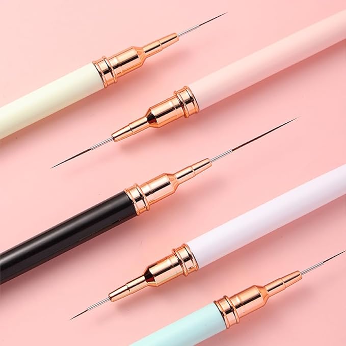 JASSINS Nail Art Liner Brushes, 5Pcs Gel Polish Painting Art Design Pen Set Striping Brushes for Thin Long Lines, Tiny Details, Fine Drawing, Delicate Coloring Sizes 7/9/11/15/25mm