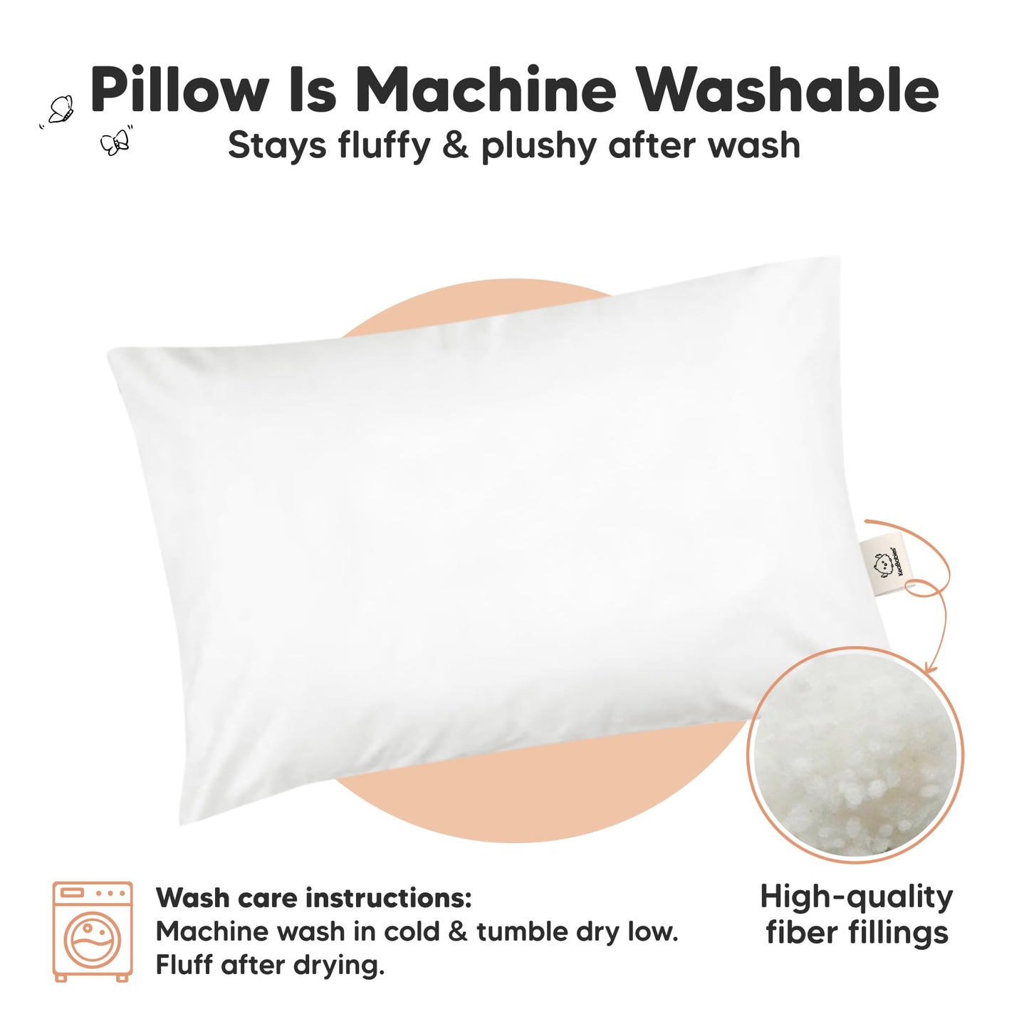 KeaBabies 1-Pack Toddler Pillows 2 Year Old to 5-13x18 Soft Organic Cotton Kids Pillow for Sleeping, Travel, School, Daycare, Nap, Toddler Bed, Machine Washable, Without Pillowcase (Soft White)